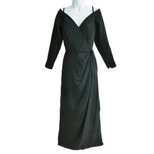 Vintage Gown YT by Travilla Black Satin Lined Back Zip Long Sleeve Ruched Hip 6